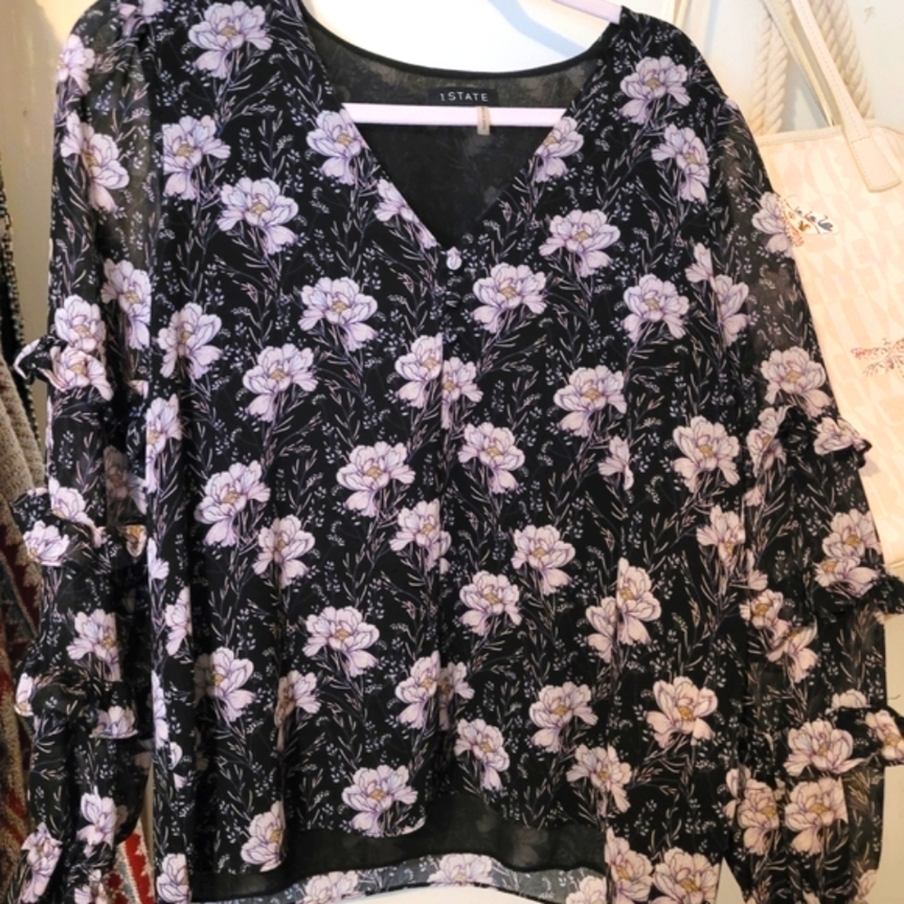 1. State Women's Black Floral Top